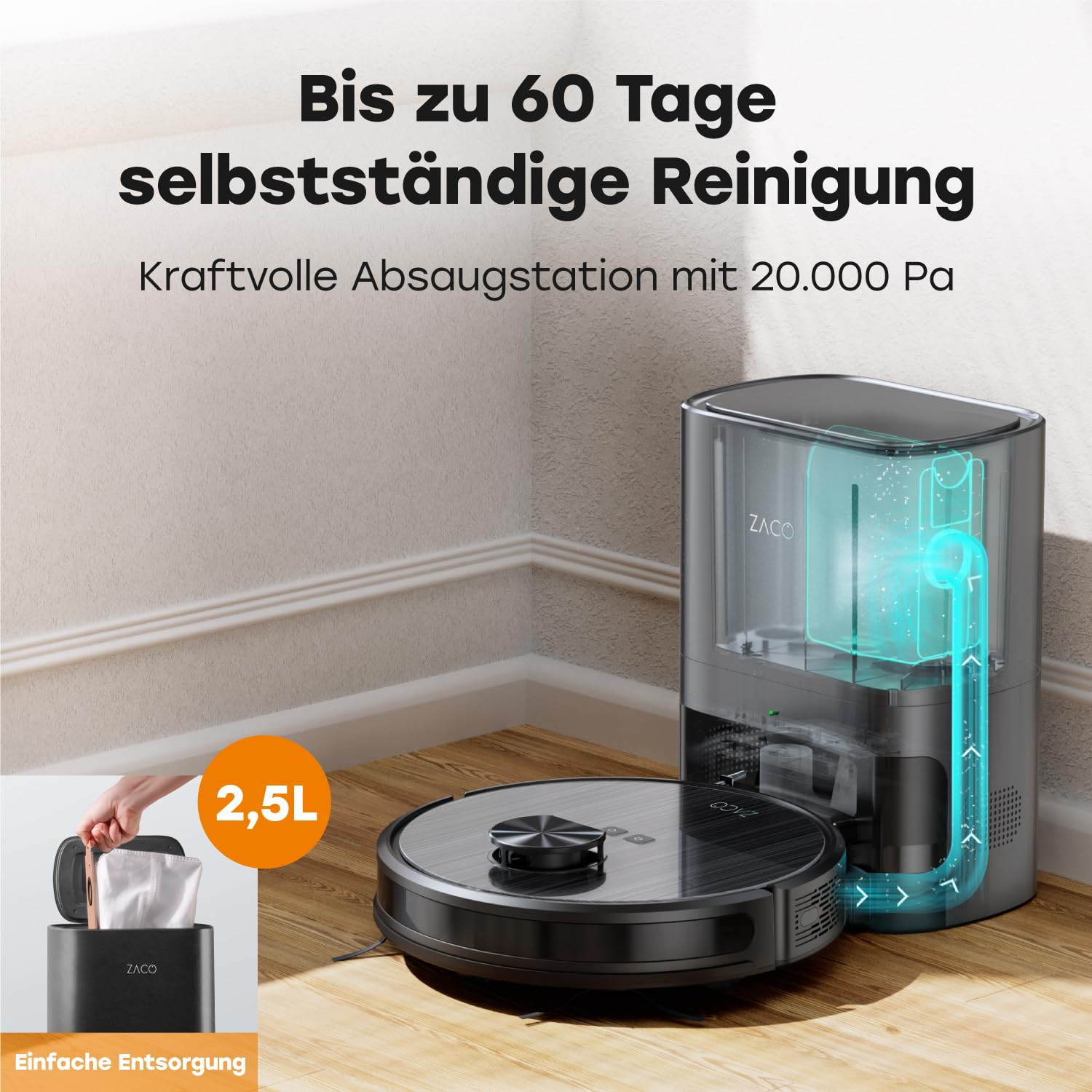 zaco-a10-pro-saugroboter-mit-wischfunktion-absaugstation-tierhaare image 2