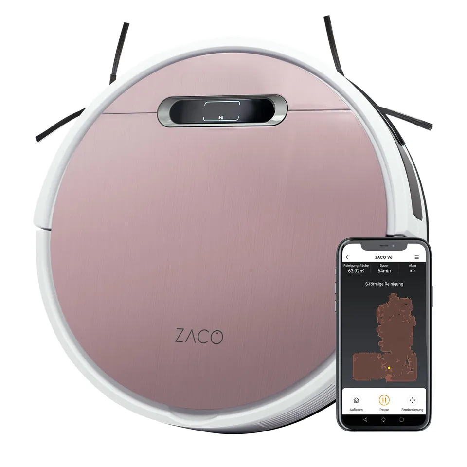 zaco-v6-saugroboter-mit-wischfunktion-2000pa-tierhaare-rose image 1