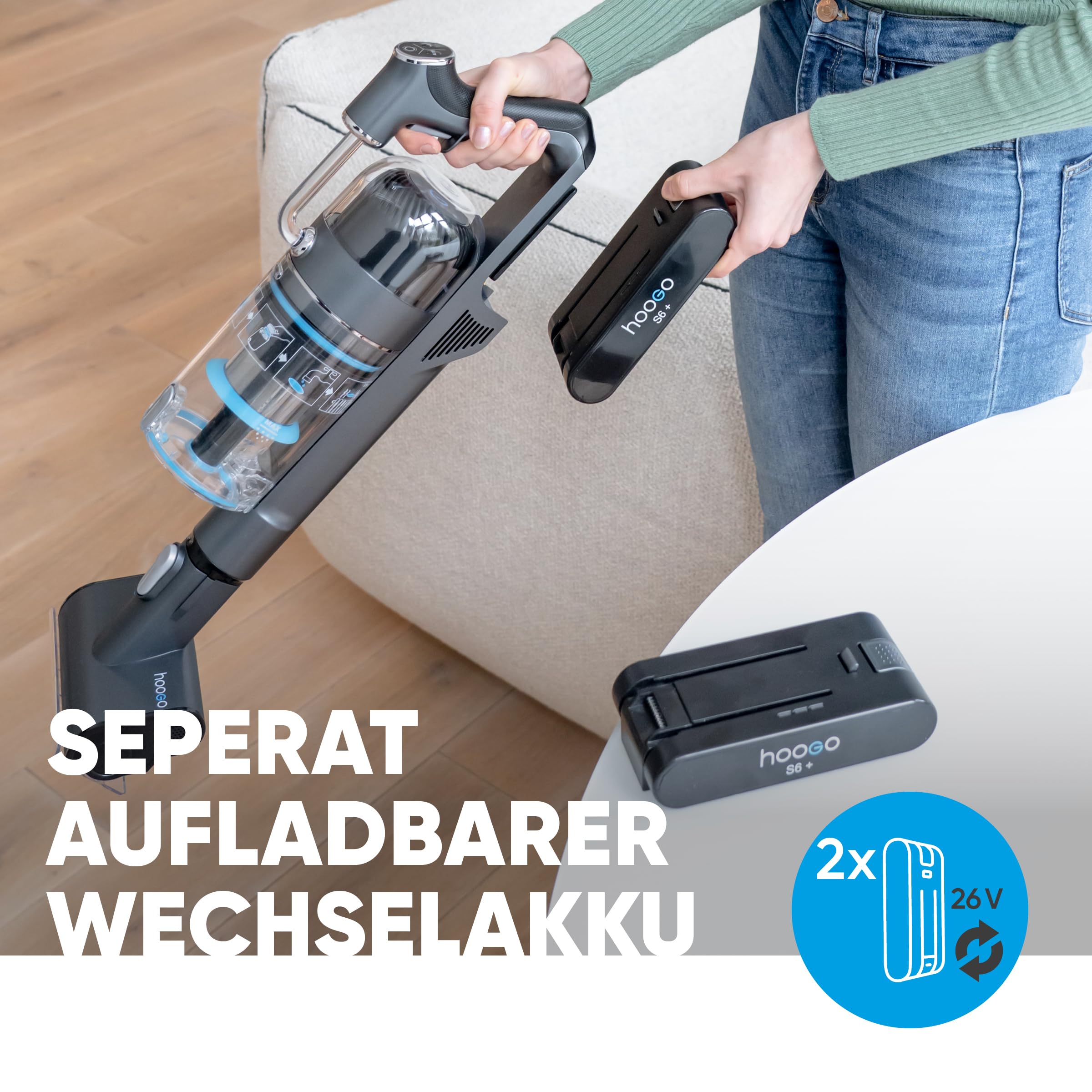 hoogo-s6-akku-staubsauger-beutellos-2-akkus-tierhaare-led image 5
